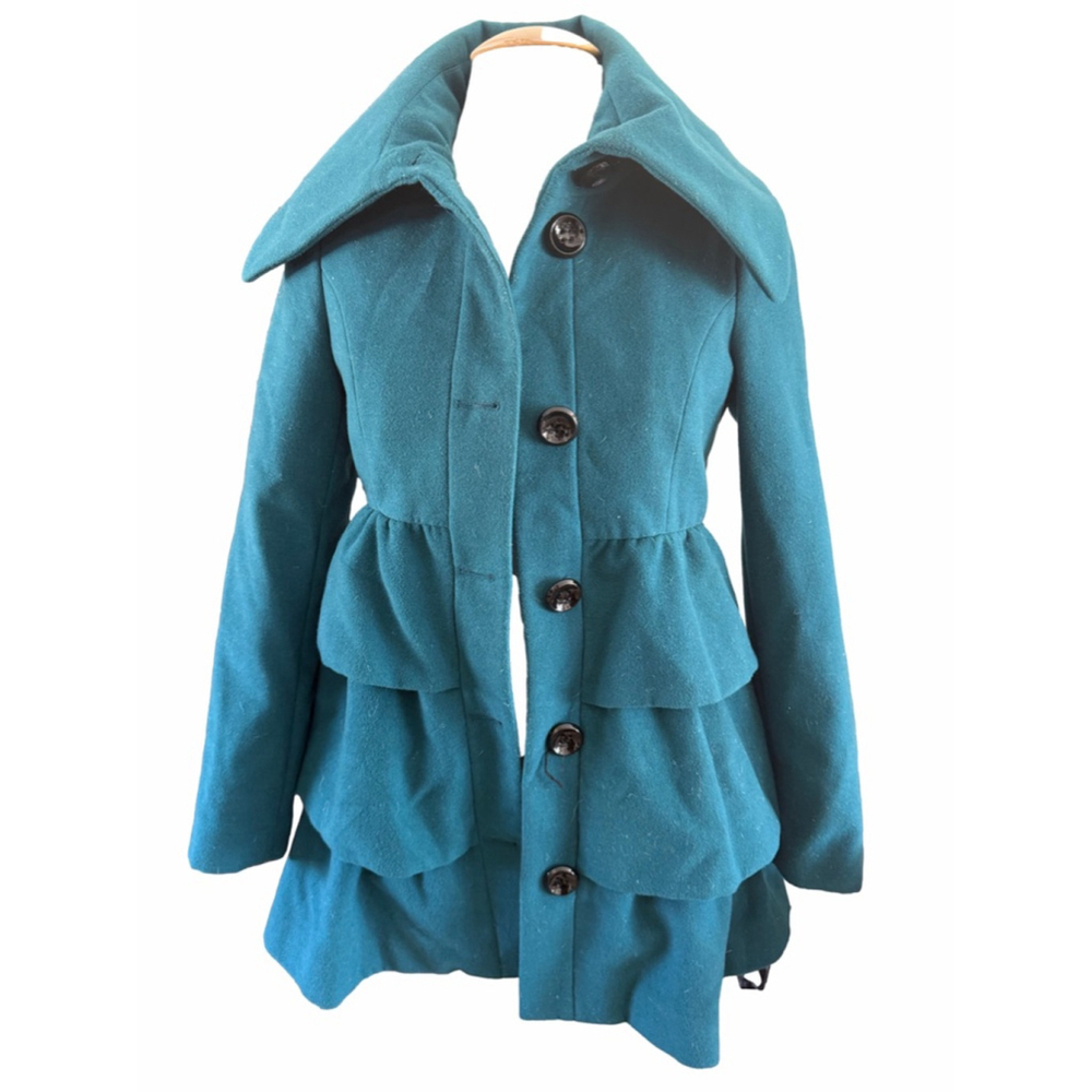 Women's Steve Madden Teal Ruffle Pea Coat S